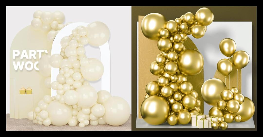 PartyWoo Beige Balloons 140 pcs and PartyWoo Metallic Gold Balloons 140 pcs