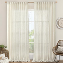 LAMIT Extra Wide Linen Curtain for Bedroom,Natural Light Filtering Faux Linen Textured Panel Semi Sheer Back Tab and Rod Pocket Boho Drapes for Living Room, 1 Panel, 70 x 84 Inch