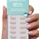 BTArtbox Press On Nails Square - Pastel Short Press On Nails with Glue for Women, Opaque Soft Gel Glue On Nails in 16 Sizes - 32 Stick On Nails Kit, Heeled Neutral