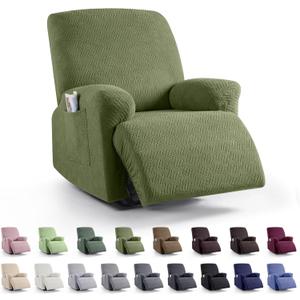 KinCam Recliner Covers, Stretch Reclining Chair Covers, Recliner Sofa Slipcovers Stripe Jacquard Recliner Couch Covers Furniture Protector Covers for Pet Kid (1 Seater, Olive Green)