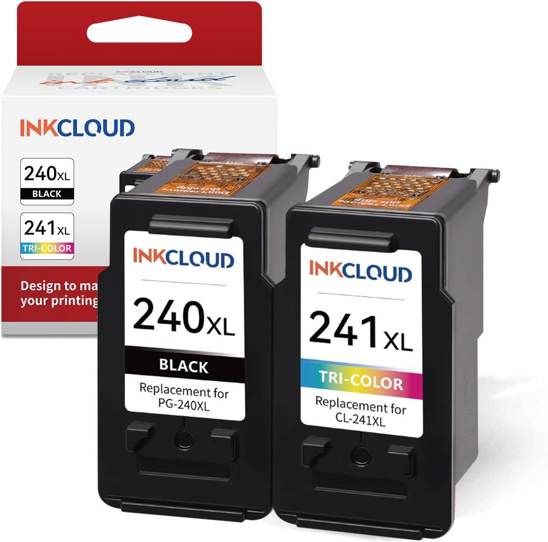 INKCLOUD Compatible Ink Cartridges Replacement for Canon PG-240XL CL-241XL 240 XL 241 XL for Canon MG3620 MG3600 MG3220 MG3222 MG2120 TS5120 MX472 MX452 MX512 MX532 Printer Ink (1 Black, 1 Tri-Color)