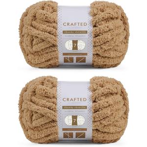 Crafted By Catherine Chunky Chenille Yarn - 2 Pack (8 oz / 227 g, 31.7 Yards Each Skein), Khaki, Gauge 7 Jumbo