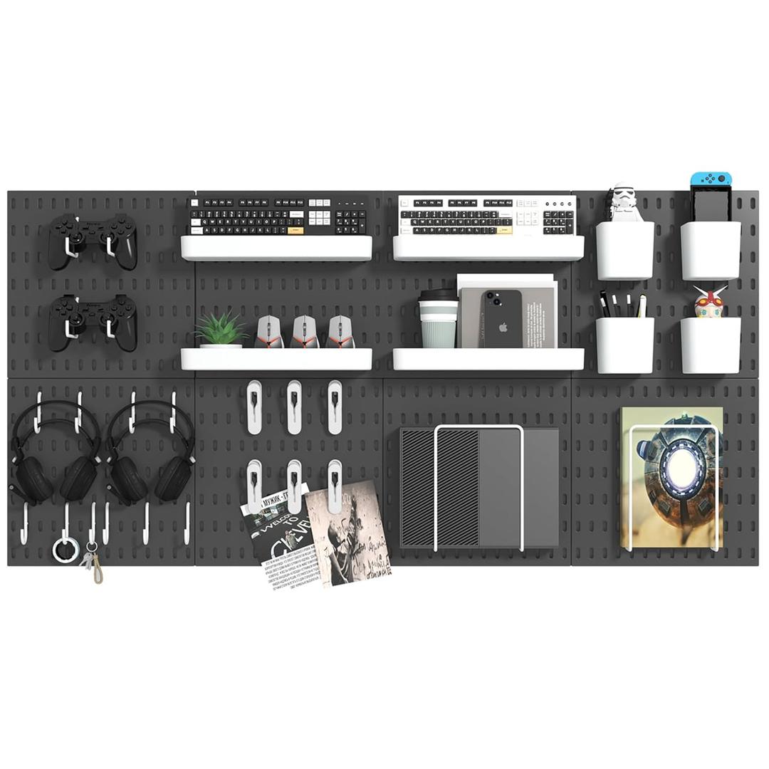 Pegboard Combination Kit, 8 Peg Boards and 30 Accessories Modular Hanging Black Pegboard for Wall, Office Organizer, Keys Holder, Nursery Storage, 44"x22"