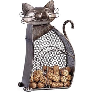 Cat Decor Wine Cork Holder Tabletop Wine Racks Shelf Metal Wine Bottle Holder Home Decor Wine Decor (Antique Silver)