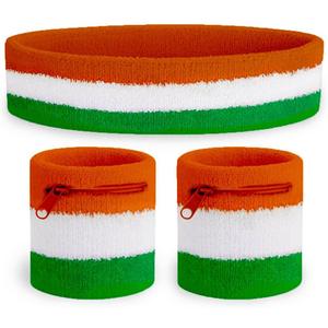 TIpsy Elves Zippered Sweatband Sets - Novelty Adult Unisex Retro Headband Set with Matching Hidden Pocket Wristbands - Irish Flag Headband OSFM