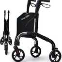 Premium 3 Wheel Rollator Walker for Seniors, Lightweight Foldable Elderly Three Wheeled Rollator with Storage Bag, Aluminum Mobility Aid Rolling Walker (Black)