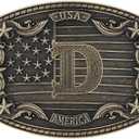 Western Belt Buckle for Men, Initial Letter A to Z American Flag Cowboy Belt Buckles Men Buckle Belt (D)