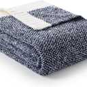 Snuggle Sac Heather Navy Throw Blanket for Couch, Super Soft Warm Microfiber Blankets Navy Blue, Cozy Knit Fuzzy Plush Lightweight Throws for Sofa, Bed, Heather Navy,50x60 inches