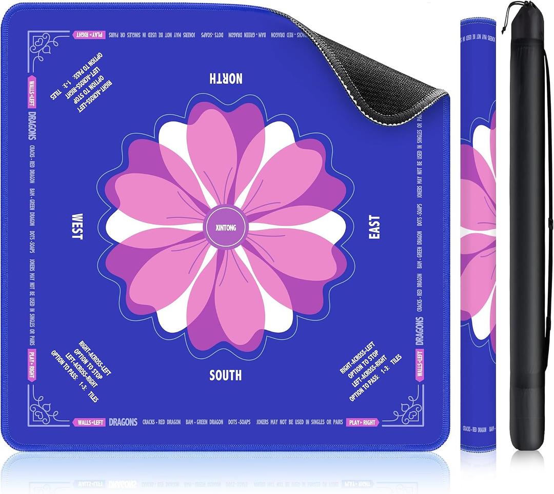 XINTONG American Mahjong Mat, 3232 Inches,3mm Thickness | Mahjong Mat for Table with Rules, Anti-Slip,Waterproof, Noise Reduction, Wrinkle-Free Mah jongg Mat.(blue), 32 inches x 32 inches x 0.12 inches