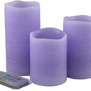 Purple Flameless Candles Set 3- Real Wax Pillar Candles Battery