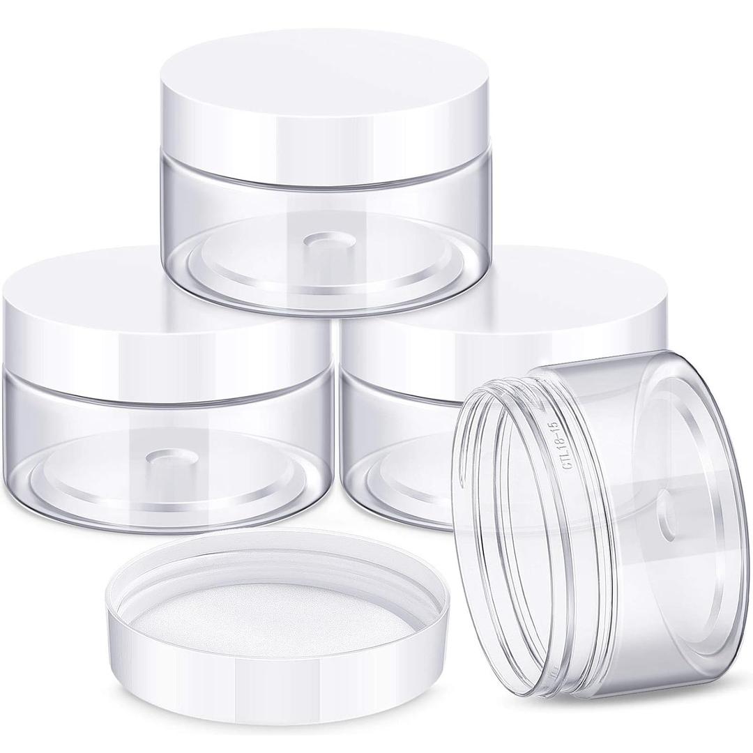 Patelai 4 Pieces Round Wide-mouth Leak Proof Plastic Container Jars with Lids for Travel Storage Makeup Beauty Products Face Creams Oils Salves Ointments DIY Making(4 Ounce,White)