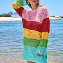 Prinbara Crochet Cover Up for Women Swimsuit Summer Bathing Suit 2025 Swim Hollow Out Bikini Swimwear Mesh Knit Beach Dress Rainbow Stripe Small