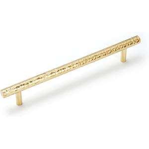 6-Pack Solid Brass Kitchen Cabinet Pulls, Gold Modern T-Bar Handles, 6-5/16-Inch Hole Center Hammered Handles for Dresser Drawer Cupboard, 8-1/8 Inch Total Length, Polished Finish