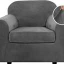 H.VERSAILTEX Rich Velvet Stretch 2 Piece Chair Cover Chair Slipcover Sofa Cover Furniture Protector Couch Soft with Elastic Bottom Chair Couch Cover with Arms Width Up to 49 Inch(Chair,Grey)