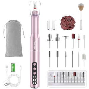 Cordless Electric Nail Drill 35000 RPM, Professional Nail File Kit with LCD Display, 12 Bits & 36 Sanding Bands, for Acrylic Gel Nails, Pet Claws, Salon & Home Use(Rose Gold)
