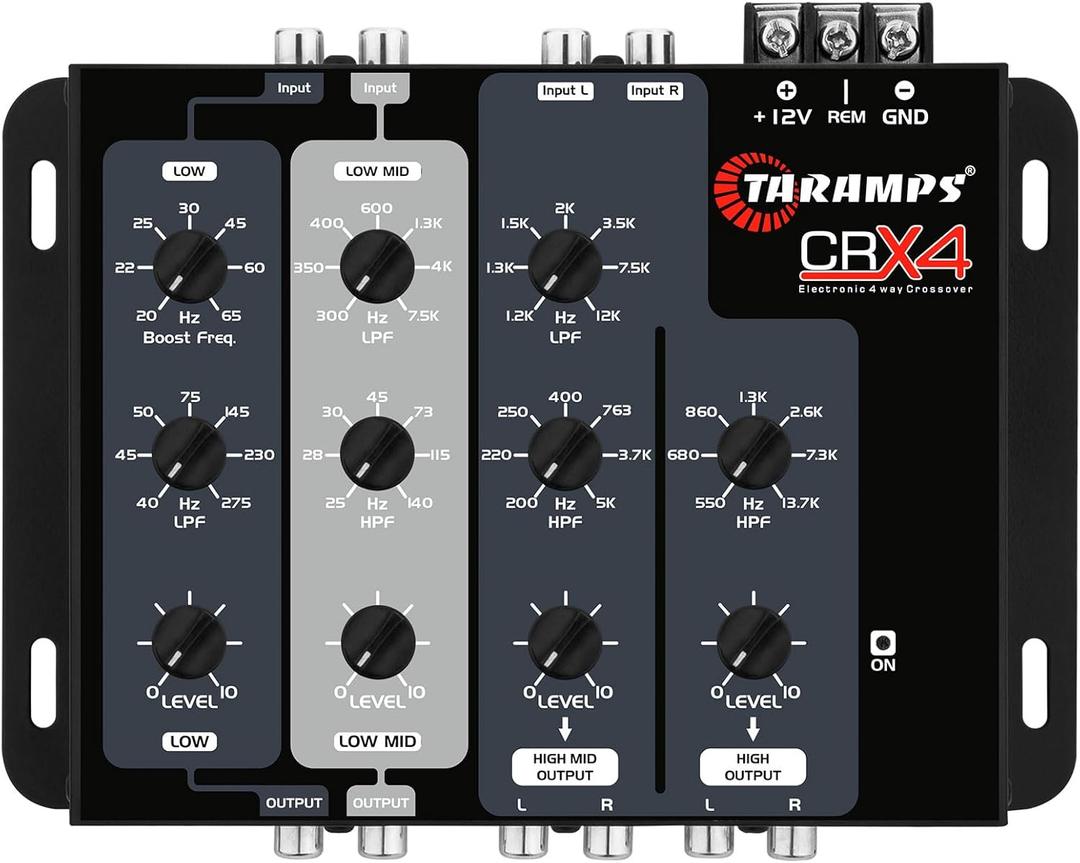 Taramps Crx4 Electronic 4 Way Crossover Rca Channels 8 Volts Rms Car Audio Processor Stereo Equalizer Great for Low/High with Bass Boost, Compact Size