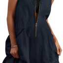 Fisoew Women's Sleeveless Tank Mini Dress Casual Half Zip V Neck Loose Mesh Back Utility Summer Dresses with Pockets (XX-Large, Dark Blue)