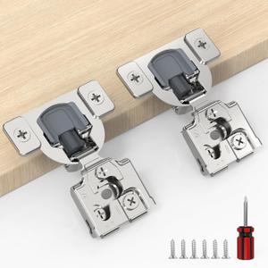 Furniware 60 Pack 30 Pairs 1/2 inch Overlay Soft Close Hinges for Face Frame Kitchen Cabinet Hinges Satin Nickel - 3 Way Adjustability Concealed Soft Close Hinges Damper Self Closing