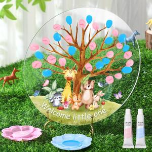 Pasimy Gender Reveal Fingerprint Tree Boy or Girl Party Ideas Baby Shower Guest Book Party Game Gender Reveal Party Supplies for Baby Shower He or She Party Keepsake(Animal)