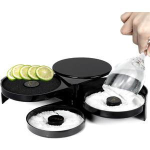 1 Pack 3 Tier Bar Glass Rimmer for Cocktail and Margarita Salt Rimmer Set with Sponge,Bar Accessories for The Home bar Set Plastic Bartender Tool for Margarita Salt,Black