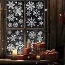 Christmas Glitter Snowflake Window Clings 204 Pieces Double Sided Reusable PVC Static Stickers Sparkly Silver Glitter Snowflakes Decals for Christmas Party Window Decoration Glass Decor
