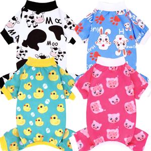 XPUDAC 4 Pieces Dog Pajamas for Small Dogs Pjs Clothes Puppy Onesies Outfits for Doggie Christmas Shirts Sleeper for Pet Cats Jammies-XS (X-Small(Chest-12" Back-8" Neck-9")), Black cow,rabbit,chicken,pig