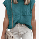 EVALESS Womens Short Sleeve Sweater Summer Fall 2025 Round Neck Crochet Pullover Cap Sleeve Knit Oversized Sweater Vest Tops (Medium, Lapis)