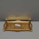 Metal Serving Tray with Raised Edges, Vintage Design Tray, Rectangular Metal Serving Tray, Decorative Serving Platter, Turkish Ottoman Coffee Tea Beverage Serving Square Tray (Gold)