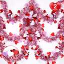 Valentines Day Decor, Total 66 Ft 2 Strings Valentines Heart Tinsel Garland Red Pink White Metallic Hanging Garland Valentine's Day Decorations for Home Indoor Outdoor Mantel Table Wedding Party Decor