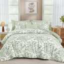 WONGS BEDDING 8 Pieces Queen Size Comforter Set Green, Sage Green Floral Bed in a Bag Comforter Sets, Soft Reversible Botanical Flowers Bedding Sets for All Season (90"x90")