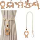 2 x Wooden Animal Curtain Tie Backs- Cotton Rope Tiebacks Window Treatment Holdbacks with Natural Wood Beads for Home Outdoor Room Decor (2Pack, Fish)