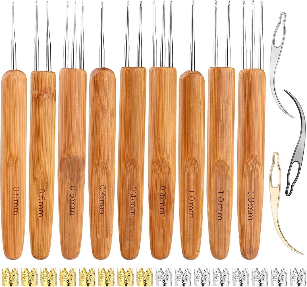 9 Pcs Durable Dreadlock Crochet Hooks, 0.5mm/0.75/1mm Dreadlock Crochet Needles with Interlocking Tool for Locs, Ideal for Hair Braid Craft & Maintaining Real Dreadlocks