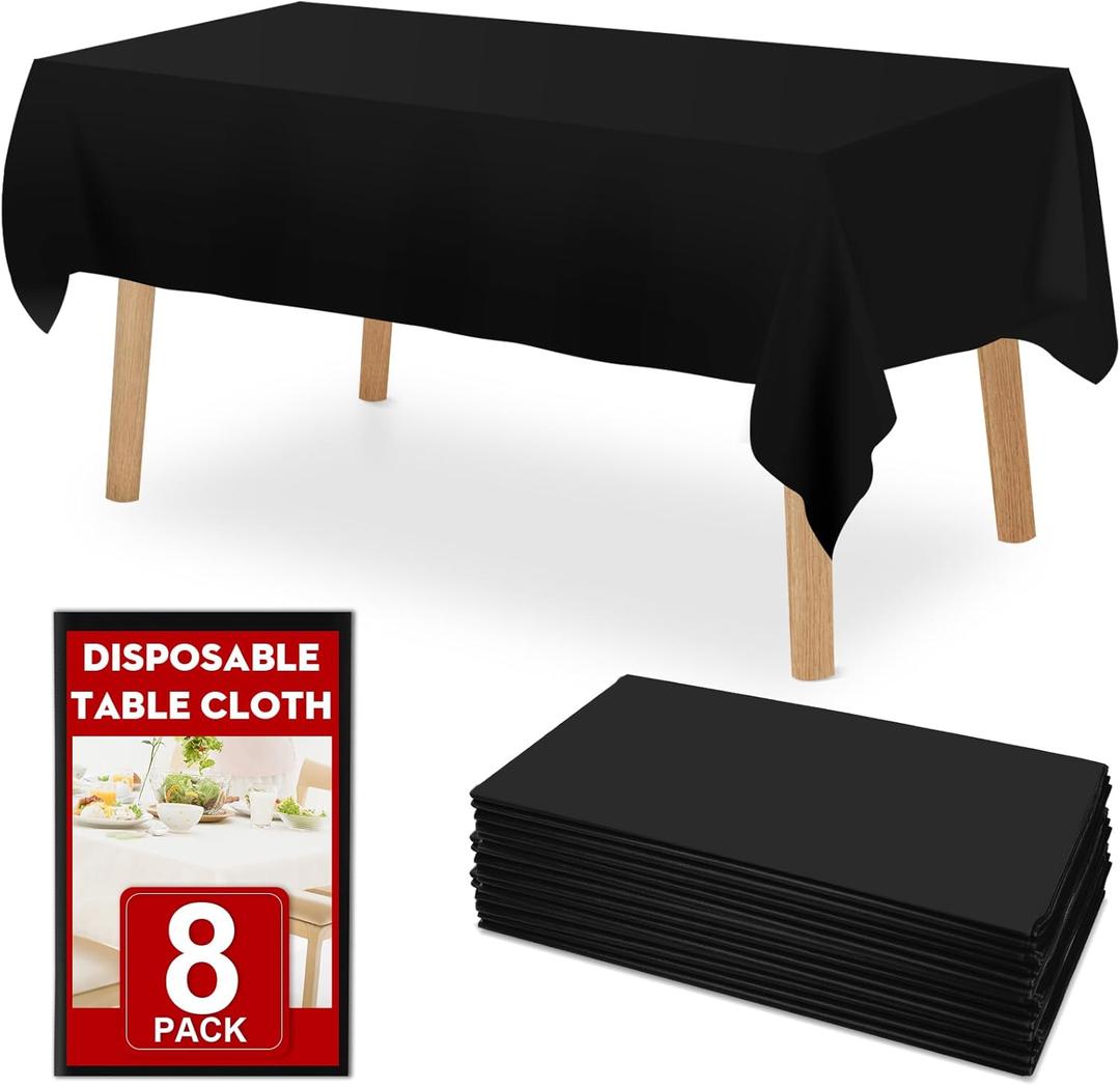 8 Pack Black Plastic Table Cloths Disposable54 x 108 Inches Plastic Table Cover for Rectangle TablesDisposable Tablecloth for DinningPartiesBBQWeddingOutdoor
