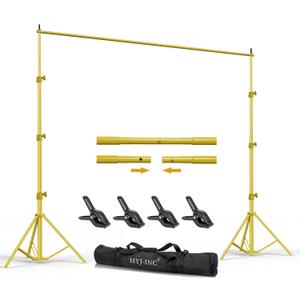 HYJ-INC Backdrop Stand - Titanium Gold 10x8.5ft(WxH) Photo Studio Adjustable Background Stand Support Kit with Clamps, Carrying Bag for Photography Video Parties Wedding Events Decoration.