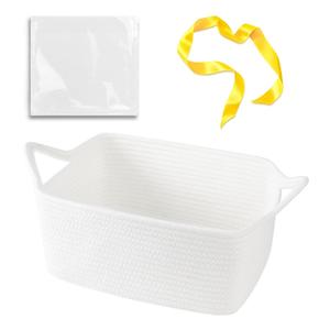 OIAHOMY Small Woven Rope Basket with Gift Bags and Ribbons, Gift basket Empty for Baby shower Birthday, Halloween, Christmas, Cute Cat Ear Handles for Shelf Living Room Bathroom, White (13.5''10"6'')