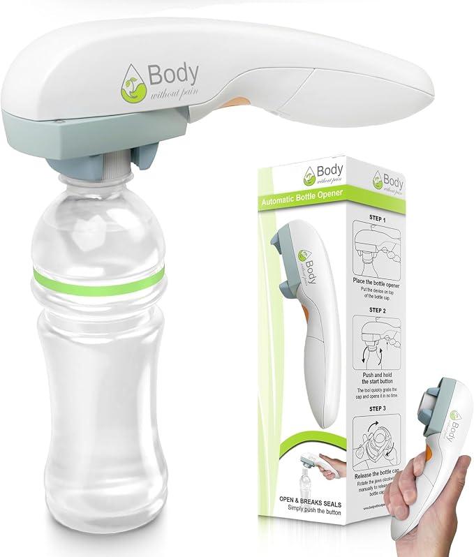 Electric Bottle Opener – Ideal for Seniors, Reduced Mobility or Osteoarthritis – Easy Plastic Bottle Opener (Water, Soda, Milk, Juice) – Compatible with Most Corks