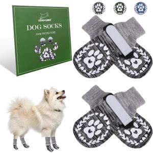 EXPAWLORER Dog Socks to prevent Licking and Slipping, Winter Dog Shoes for Cold Weather Snow, Paw Protectors for Hardwood Floors Anti-Slip, Dog Booties for Small Medium Large Senior Dogs,Black Grey XS