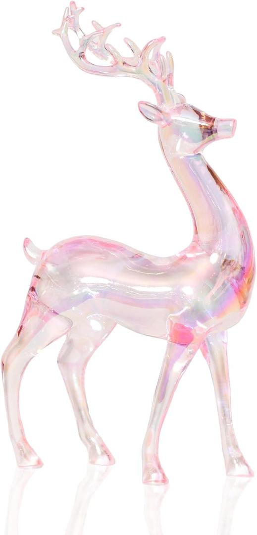 Shimmering design Colorful Acrylic Christmas Reindeer - Festive Holiday Tabletop Decoration for Home, Office, Party Animal Collectible Standing Christmas Home Decoration (Pink Colorful)
