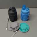Collapsible Water Bottles Travel water bottle Sports Portable Sport Water Bottle Reusable Water Bottles comes with mountaineering Buckle 500ml silicone Water-proof camping water bottle (Blue+Grey, With Foldable Cups)