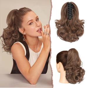 SOFEIYAN Ponytail Extension 11 inch Claw Clip Ponytail Hair Extensions Long Curly Wavy Ponytail Fluffy Clip on Pony Tails Synthetic Hairpiece for Women