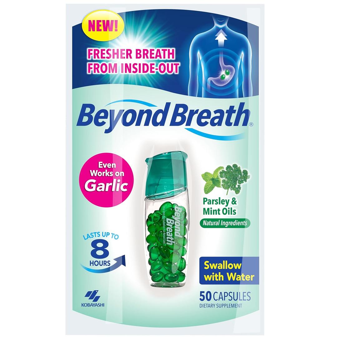 Beyond Breath Breath Freshening Capsules, Fresher Breath From Inside-Out, Even Works On Bad Breath From Garlic, Lasts Up To 8 Hours, 50 Capsules (1 Pack)