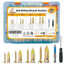 300PCS Self Drilling Drywall Anchors with Screws Kit, Wall Anchors for Drywall, Heavy Duty Metal Expansion Bolts, Sheetrock Anchors & Zinc Plated Steel Expansion Screws,No Drill Needed for Shelf, etc
