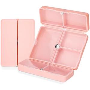 Soleebee Portable Small Pill Case, 7 Compartments Travel Pill Organizer with Folding Design, Daily Pill Box for Pocket, Compact Pill Dispenser, Medicine Container to Hold Vitamin Fish Oil (Pink)