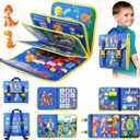 FREYBLI Toddler Busy Board, Montessori Toys for Boy Birthday Gift, Educational Quiet Activity Busy Book for Toddlers, Travel Toys for Airplane Car (Blue)