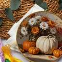 DILSJ Fall Pumpkin Round Wall Art Decor, Farmhouse Harvest Autumn Pumpkin Floral Canvas Wall Art Framed, Vintage Fall Hanging Decorations for Home Bedroom Living Room, 10x10 Inch