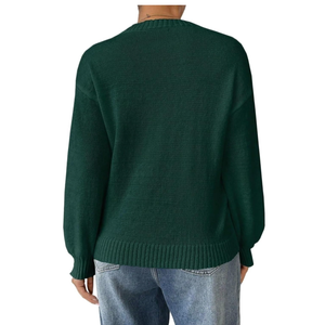 Nleyook Womens Sweaters Long Sleeve Pullover Loose Round-Neck Lantern Sleeveharmony Drop Shoulderknitted Sweater, Medium