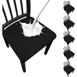Waterproof Dining Chair Seat Covers Set of 6, Stretch Removable Dining Room Seat Covers for Dining Chairs, Kitchen, Hotel, Party (Black)