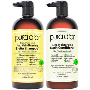 PURA D'OR Anti-Thinning Biotin Shampoo & Deep Moisturizing Conditioner Original Gold Label Set (24oz x2) Natural Earthy Scent, CLINICALLY TESTED Effective Results, Hair Thickening Product, Women & Men