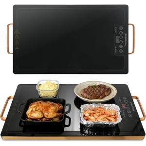 Electric Warming Tray 20" x 12", Glass-Top Full-Surface Food Warmer with Adjustable Temperature & Timer, Warming Trays for Buffets Party, Sabbath, Holiday Parties, Warming Stove