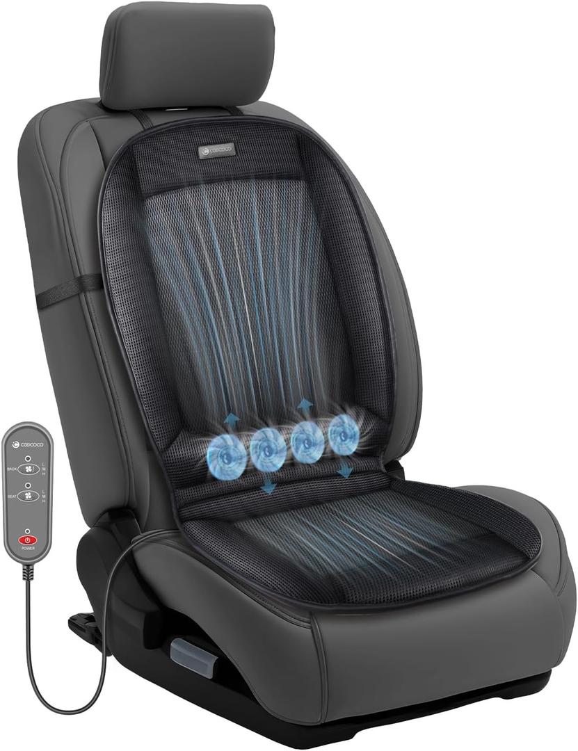 CooCoCo 12V Car Seat Cover, Ventilated Seat Cushion, Fit for Car SUV Truck, Gifts for Men Him Husband Dad Driver, Not Cooling, Black (Large)